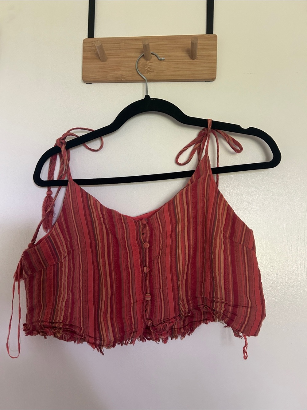 Wild Honey Red Striped Tie-Shoulder Crop Top